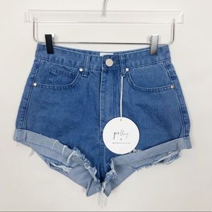 pale blue denim shorts